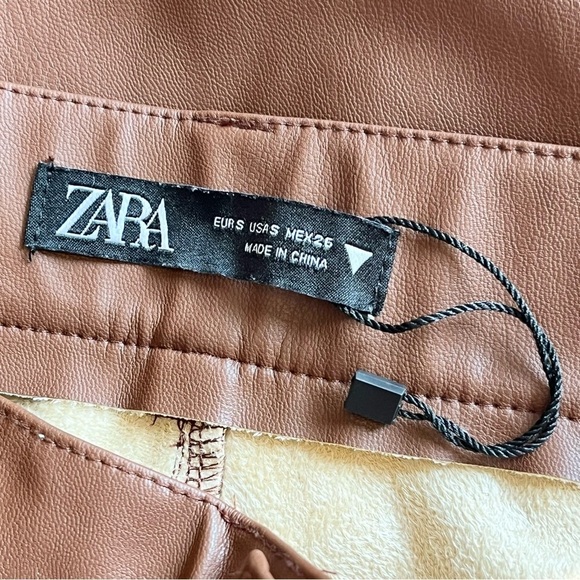 Zara Medium Brown Faux Leather High Waisted Straight Leg Pants Size S - Picture 8 of 12